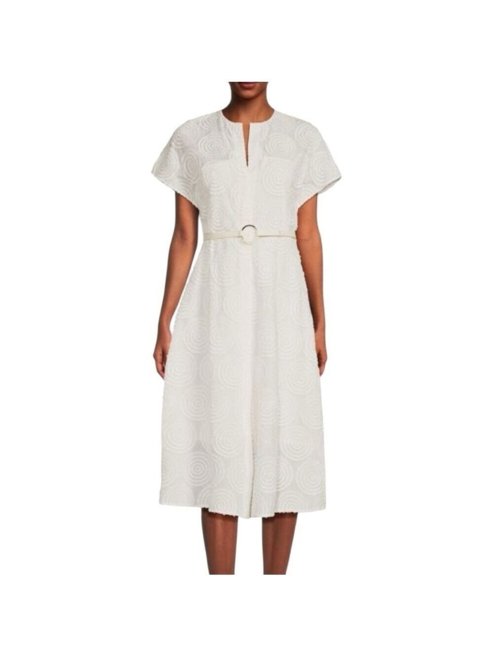 Akris Punto Cream Circle Loop Embroidery Dress Size 6 ** no belt